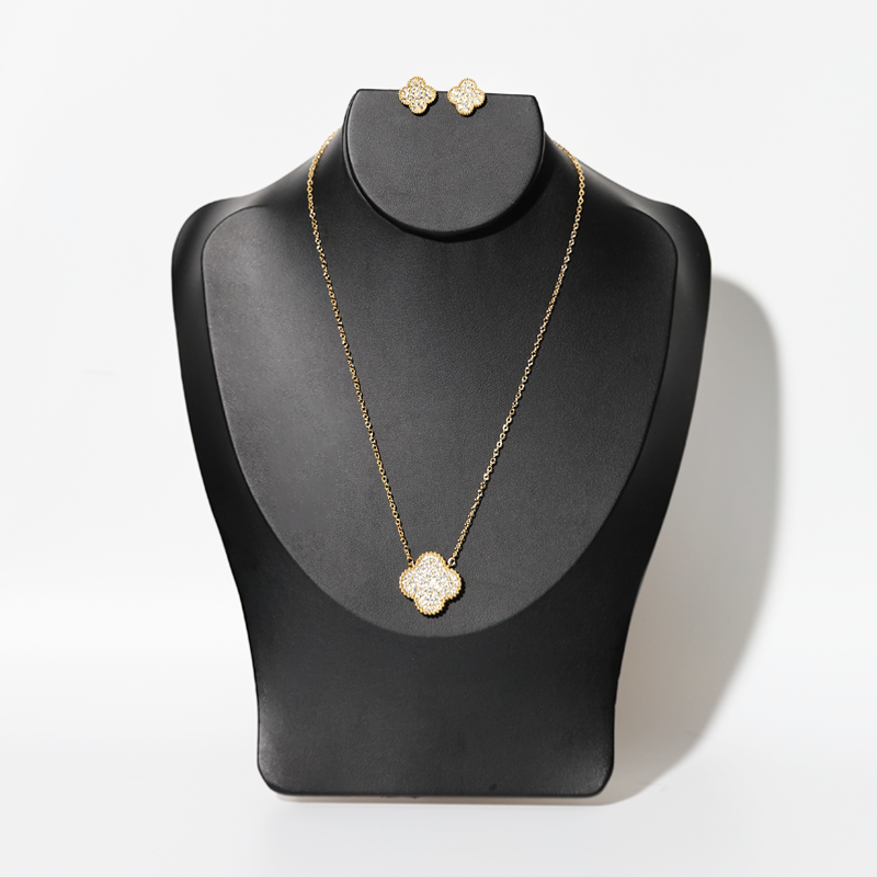 Gold/Zircon Clover - 2 Piece Set